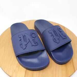 Palm Angels Sandals Mens 41 Blue Slide Rubber Logo Made In Italy Pool Slip On